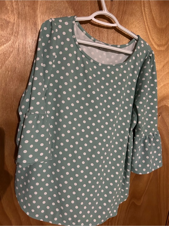 Green Envelope Tops - Green Envelope Mint Green Polka Dot Bell Sleeve Tunic
